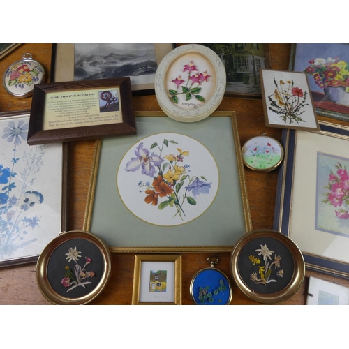 107 - A large lot of assorted floral pictures and more.