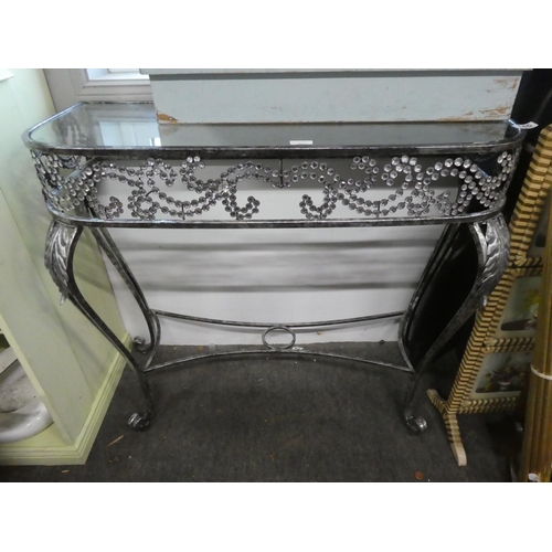 146 - A metal framed console table with glass top. Approx 83x90cm.