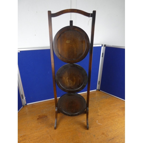 160 - A vintage three tier wooden cakestand. Approx 85cm.