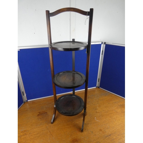 160 - A vintage three tier wooden cakestand. Approx 85cm.