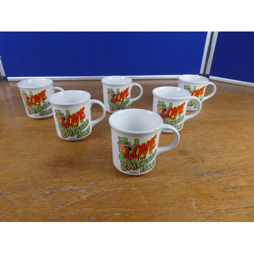 191 - A set of six 'I Love the Emerald Isle' mugs.