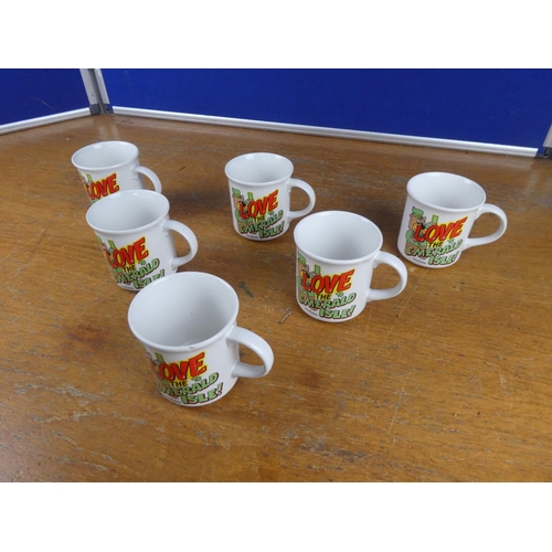 191 - A set of six 'I Love the Emerald Isle' mugs.