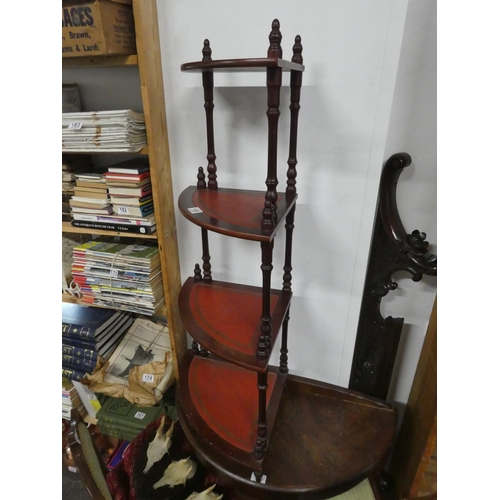 198 - A whatnot corner display with leather tops. Approx 103cm tall.