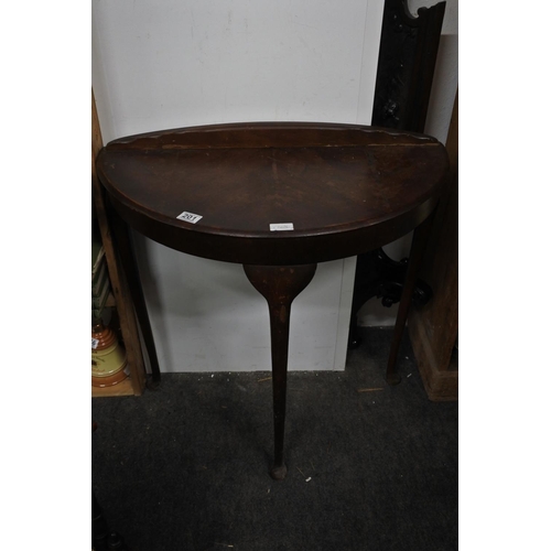 201 - A mahogany demilune table. Approx 72cm.