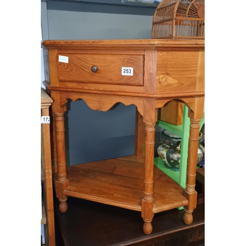 253 - A pine corner table with drawer. Approx 69x50cm.