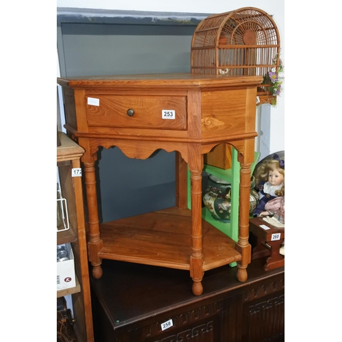 253 - A pine corner table with drawer. Approx 69x50cm.