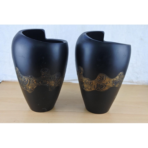 254 - A stunning pair of wooden painted vases. Approx 31cm.