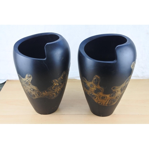 254 - A stunning pair of wooden painted vases. Approx 31cm.