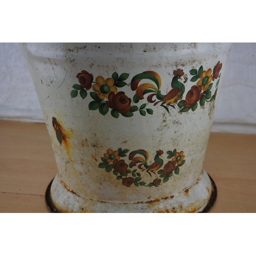 287 - A vintage white enamel water bucket with hand painted detail.