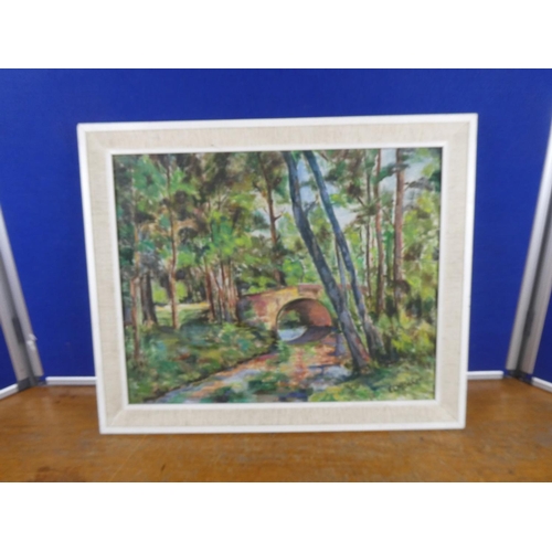 319 - A vintage framed oil painting 'Colebrooke River' signed E C W Baker. Approx 39x49cm.