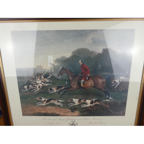 324 - A framed picture of a hunting scene. Approx 52x64cm.