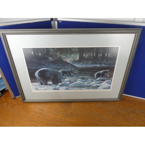 325 - A framed print of three mountain scene pictures. Approx 42x66cm. 52x77cm.