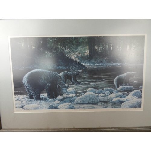 325 - A framed print of three mountain scene pictures. Approx 42x66cm. 52x77cm.