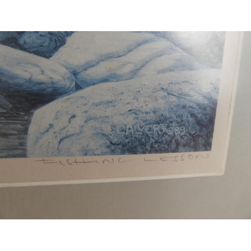 325 - A framed print of three mountain scene pictures. Approx 42x66cm. 52x77cm.