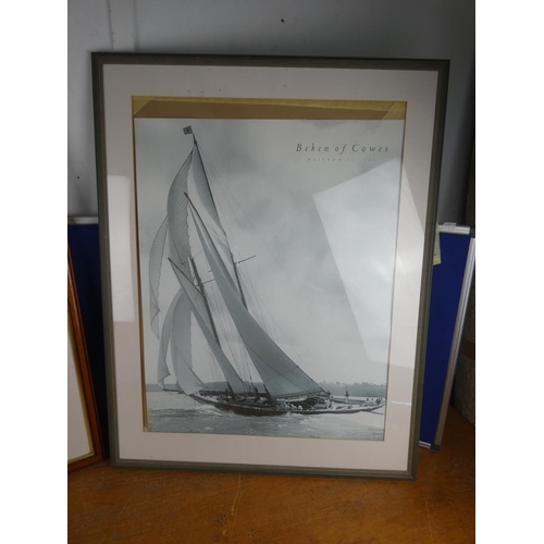 327 - Two large framed pictures of sailing ships. Approx 83x67 + 91c70cm.