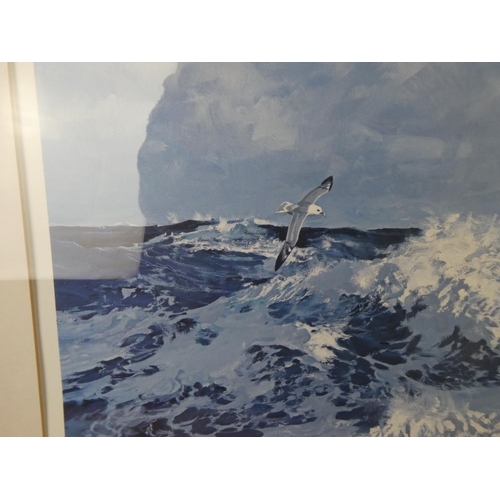 375 - A framed limited edition print 'North Atlantic' signed Keith Shackleton. Approx 54x90cm.