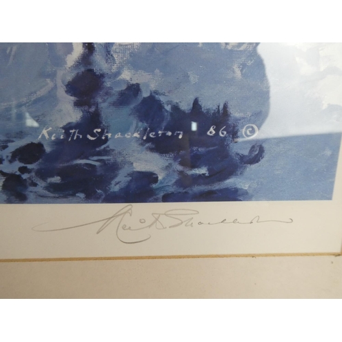 375 - A framed limited edition print 'North Atlantic' signed Keith Shackleton. Approx 54x90cm.