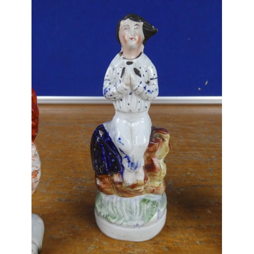 385 - Two antique Staffordshire figures and an ornament of a dog.