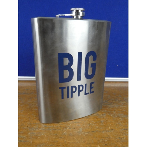 390 - A 'Big Tipple' stainless steel hip flask and two others.