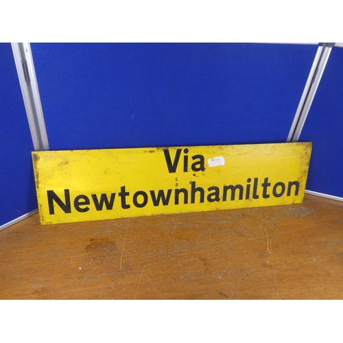 393 - A large vintage road sign 'Via Newtownhamilton' Approx 100x26cm.