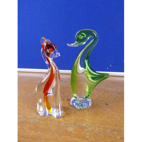 396 - Two vintage art glass animal figures.