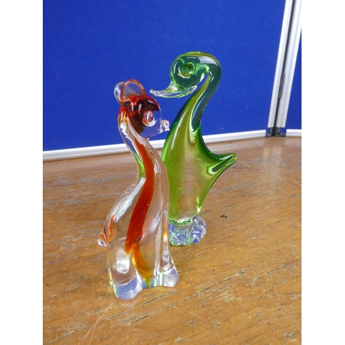 396 - Two vintage art glass animal figures.