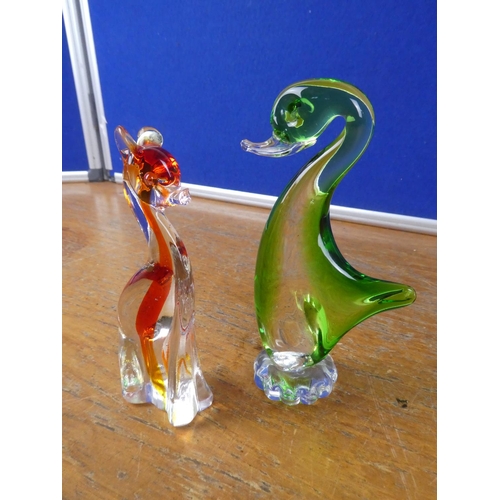 396 - Two vintage art glass animal figures.