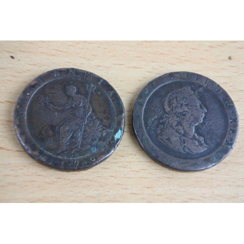 430 - Two antique cartwheel penny coins dated 1797.