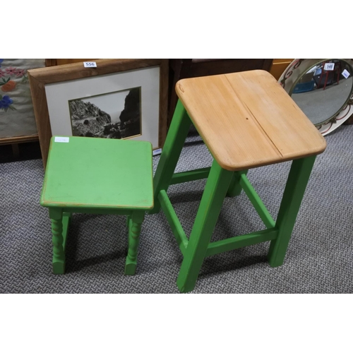 457 - Two upcycled wooden stools. Approx 55cm.