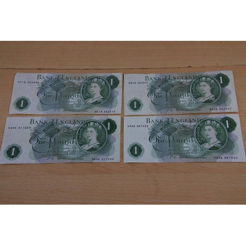 470 - Four Bank of England one pound notes.