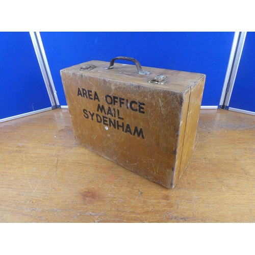 504 - A wooden cased mail box 'Area Office Mail Sydenham'