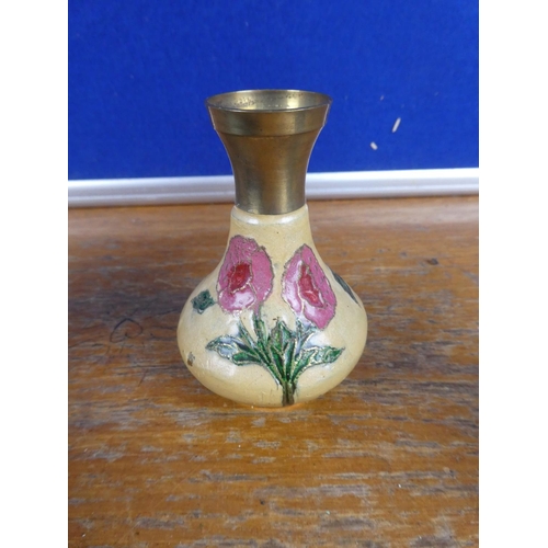 505 - A lot of brass and enamel ware, a vintage marble lighter, a magnifing glass and more.