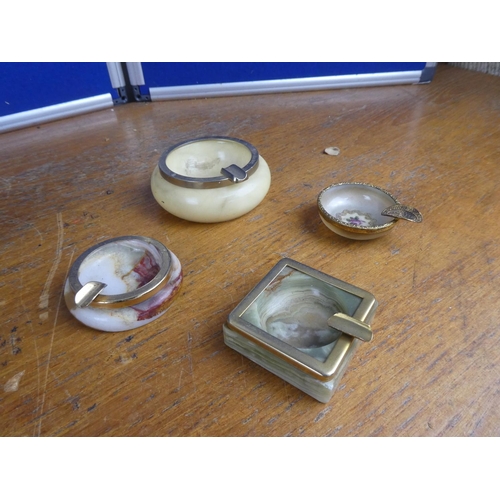 505 - A lot of brass and enamel ware, a vintage marble lighter, a magnifing glass and more.