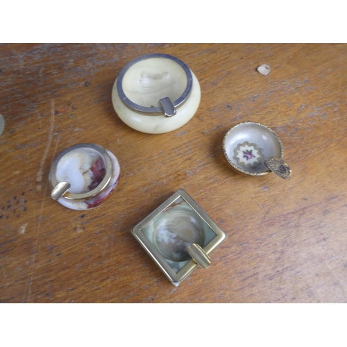 505 - A lot of brass and enamel ware, a vintage marble lighter, a magnifing glass and more.