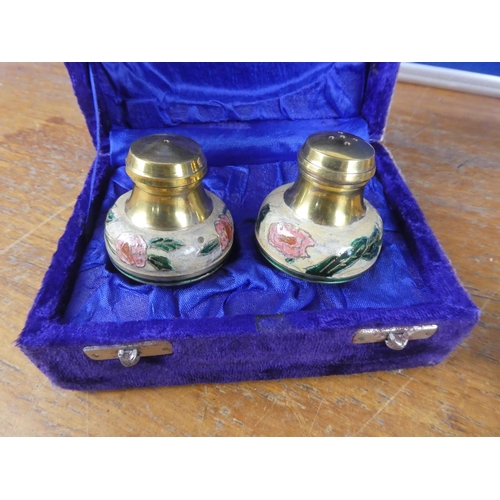 505 - A lot of brass and enamel ware, a vintage marble lighter, a magnifing glass and more.