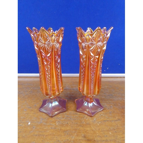 508 - A large lot of vintage carnival glass ware and a vintage amber glass jug.