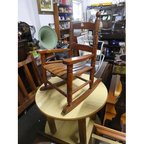 543 - A miniature wooden framed rocking chair' Approx  55cm.