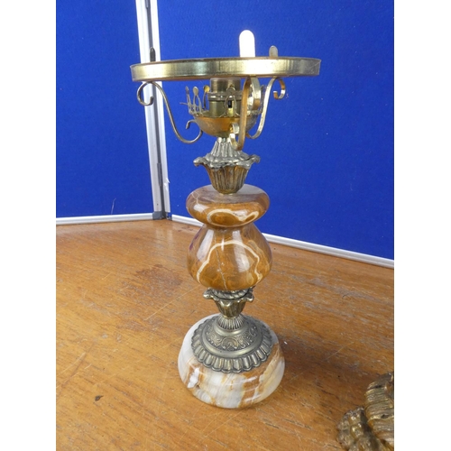 552 - A vintage marble table lamp base and another.