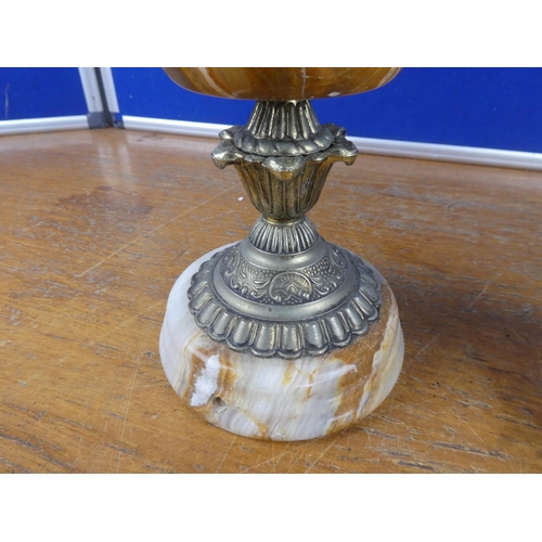 552 - A vintage marble table lamp base and another.