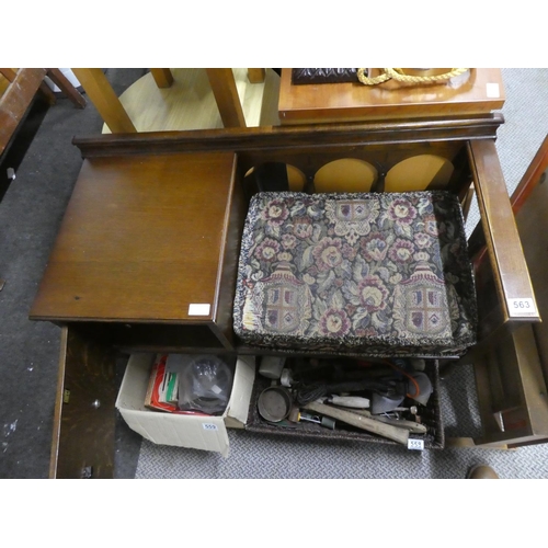 563 - A vintage oak framed telephone seat.