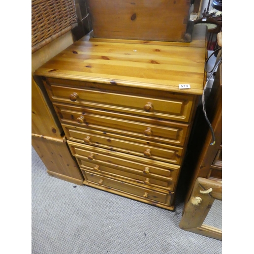 579 - A pine chest of six drawers.  Approx  107x75cm.