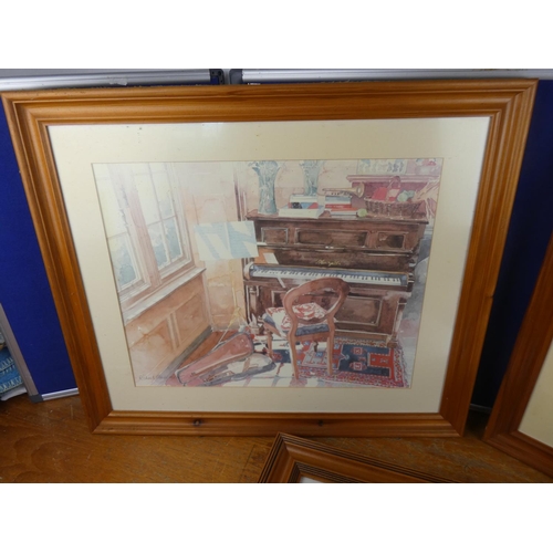 594 - Three pine framed pictures. Approx  50x60cm.