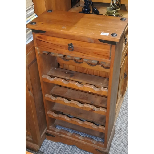 613 - A pine 16 bottle wine rack with drawer.  Approx  100x52cm.