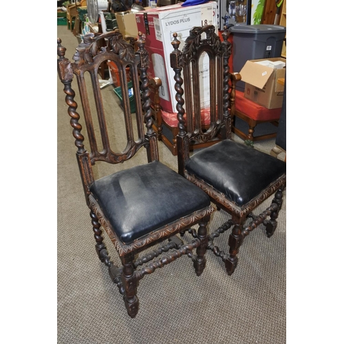 763 - A pair of antique barley twist oak chairs.