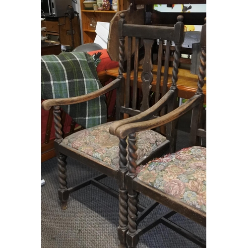 797 - A pair of antique oak armchairs for restoration.