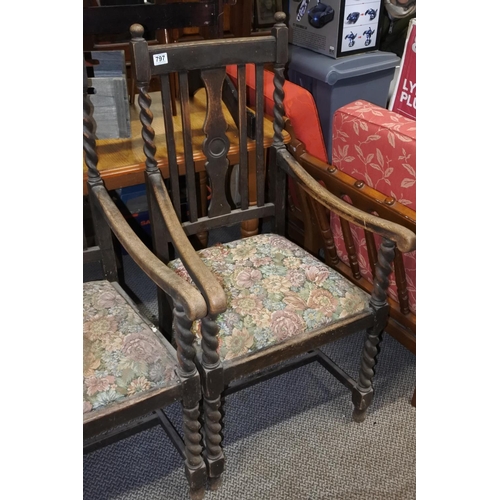 797 - A pair of antique oak armchairs for restoration.