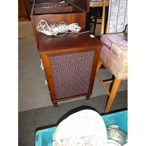 807 - An Ambassador record player and tape deck cased in a mahogany console table and two separate speaker... 