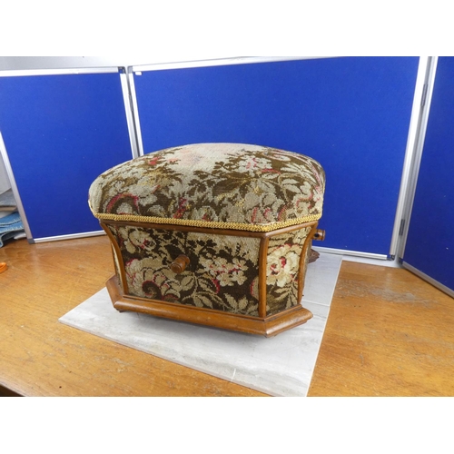 831 - A stunning antique upholstered work box/footstool.