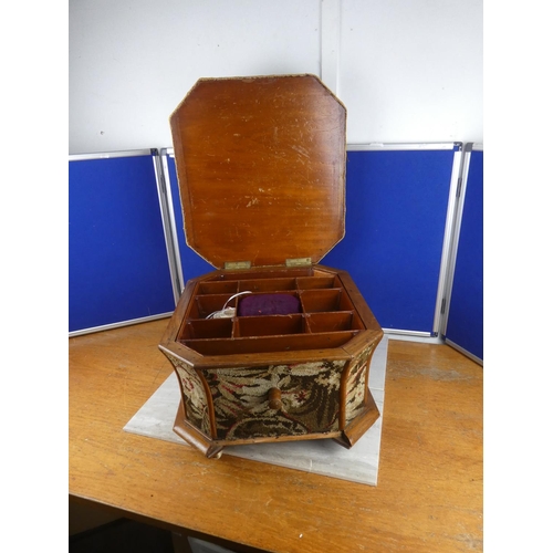 831 - A stunning antique upholstered work box/footstool.