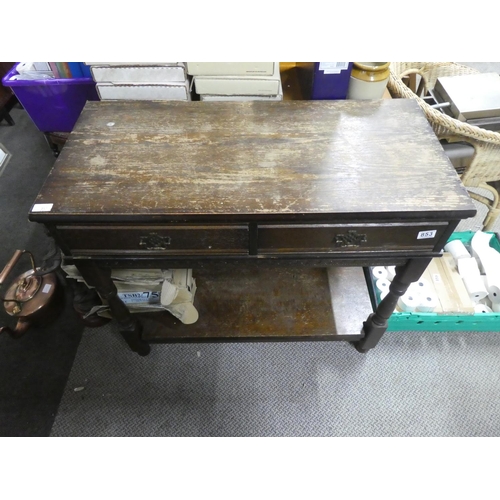 853 - An oak two drawer console table with undershelf. approx 81x94x44cm.